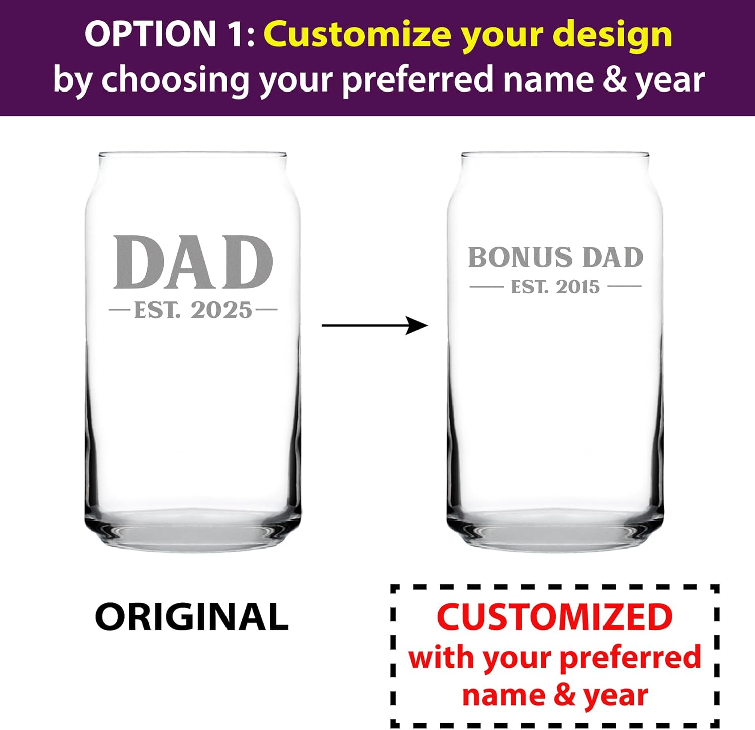 Custom Dad Est 20XX - New Father Custom Beer Can Pint Glass Gift for First Time Parents - Bold 16 Oz Glasses