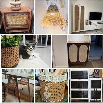 Rattan Cane Webbing 50/70/80*100cm Natural Vine Wicker 1 Roll Width Square Cane Webbing Fabric Material Open Weave Wicker Woven Rattan Sheets For Furniture Cupboard Chair Cabinet Ceiling Bed(BROWN,11*