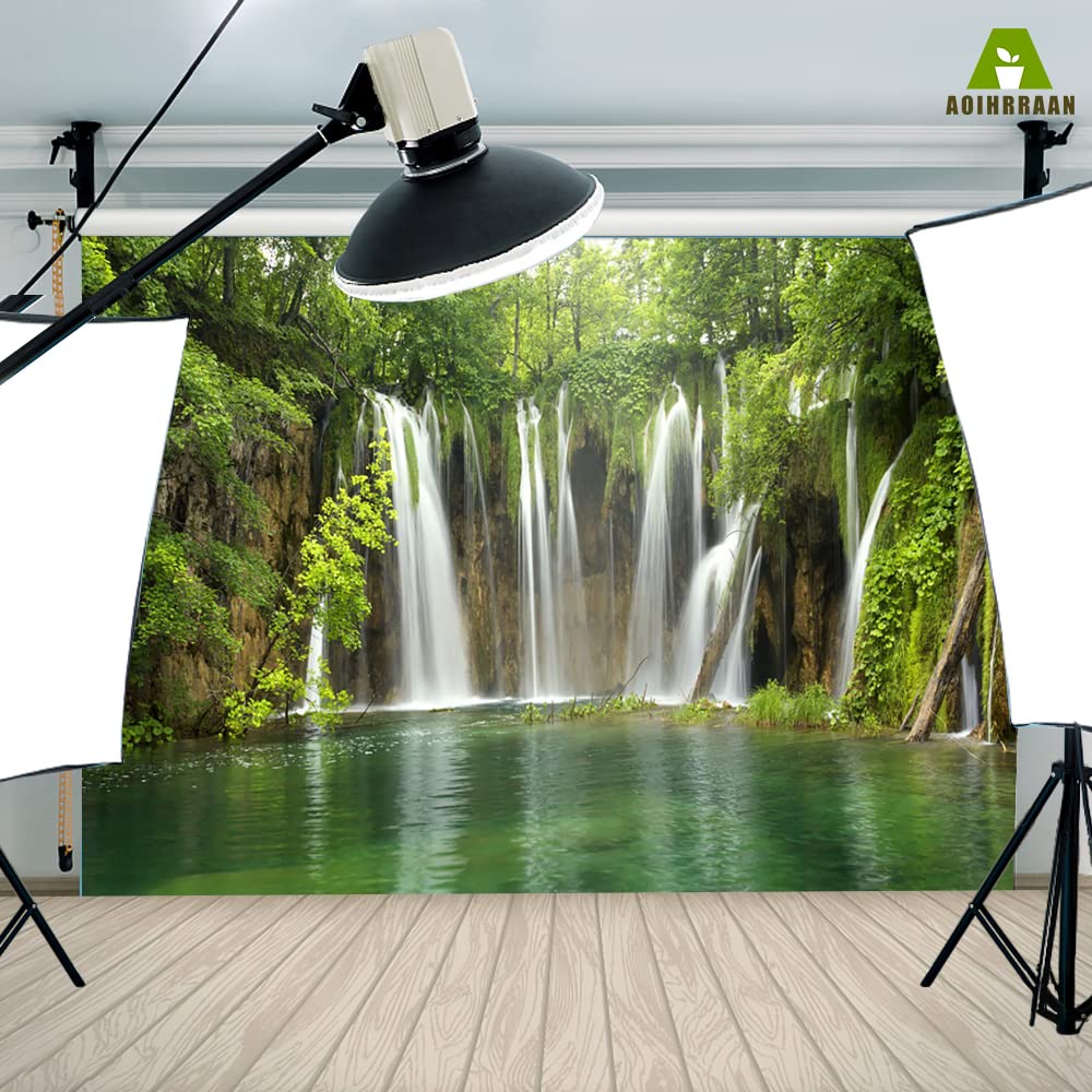 Aoihrraan 3x2,5m Cascata Sfondo Primavera Giungla Foresta Cascata Natura Paesaggio Fotografia Sfondo Resort Viaggi Camera Carta da Parati Decorazione Bambini Adulti Ritratto Artistico Puntelli Foto