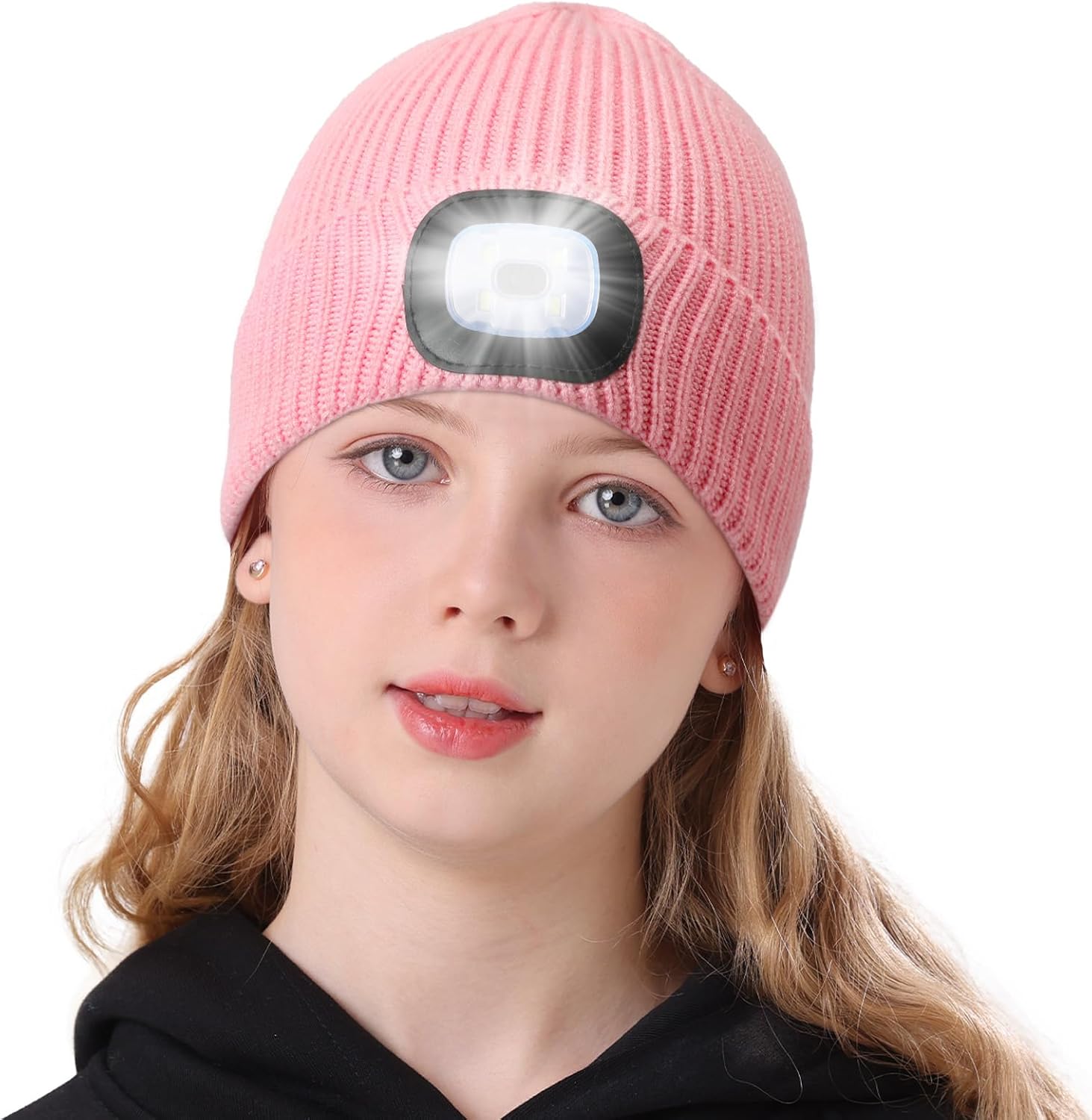 MELASA LED Beanie for Kids, USB Rechargeable Hand Free Hat with Light Winter Night Gifts for Kids Boys Girls in Dark Outdoor