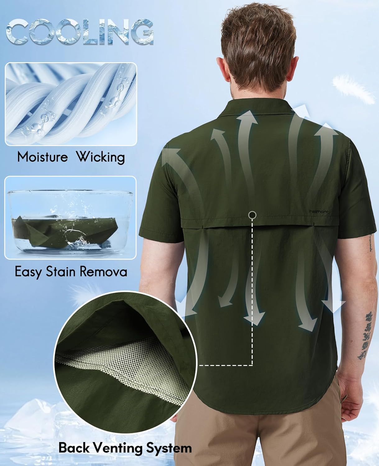 Haimont Men's Fishing Shirts Sun Protection Button Down Hiking Travel Camping Shirt Short Sleeve UV UPF50+ Top - Image 4