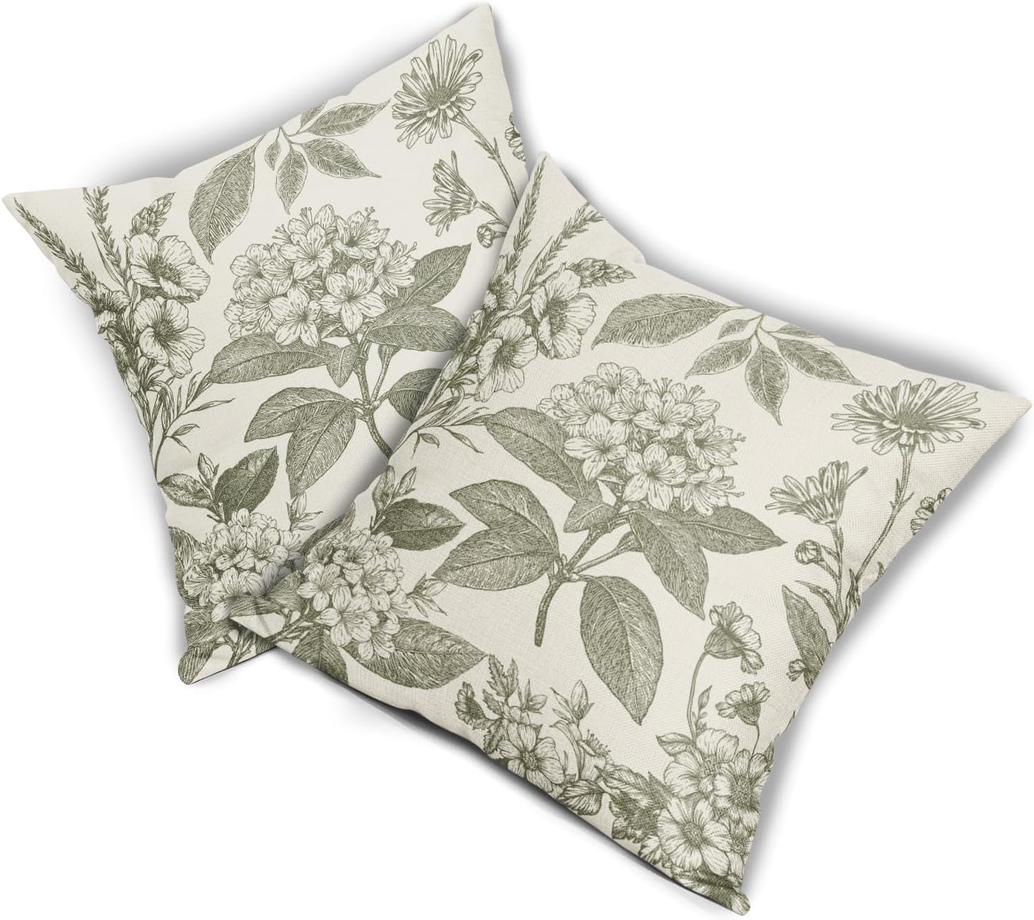 Sage Green Floral Pillow Covers 18x18 Inch Set of 2 Spring Flower Pattern Print Vintage Decorative Throw Pillowcases Neutral Seasonal Outdoor Rustic Farmhouse Cushion Cases Decor for Sofa Couch Bed - Image 8