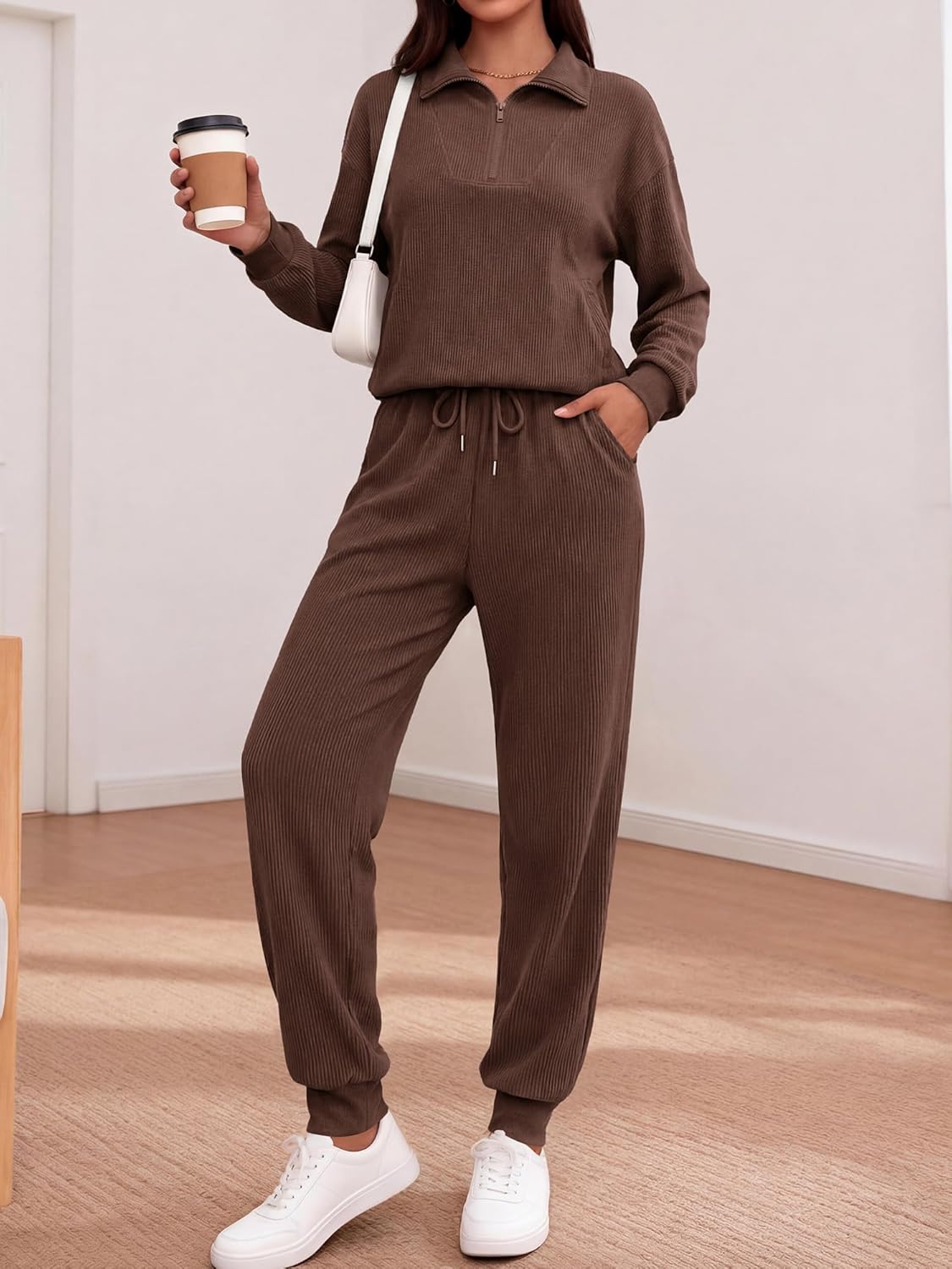 BTFBM Women's 2 Piece Tracksuit Spring Outfits 2026 Long Sleeve Half Zip Sweatshirt Sweatpants Lounge Set Sweatsuits - Image 4