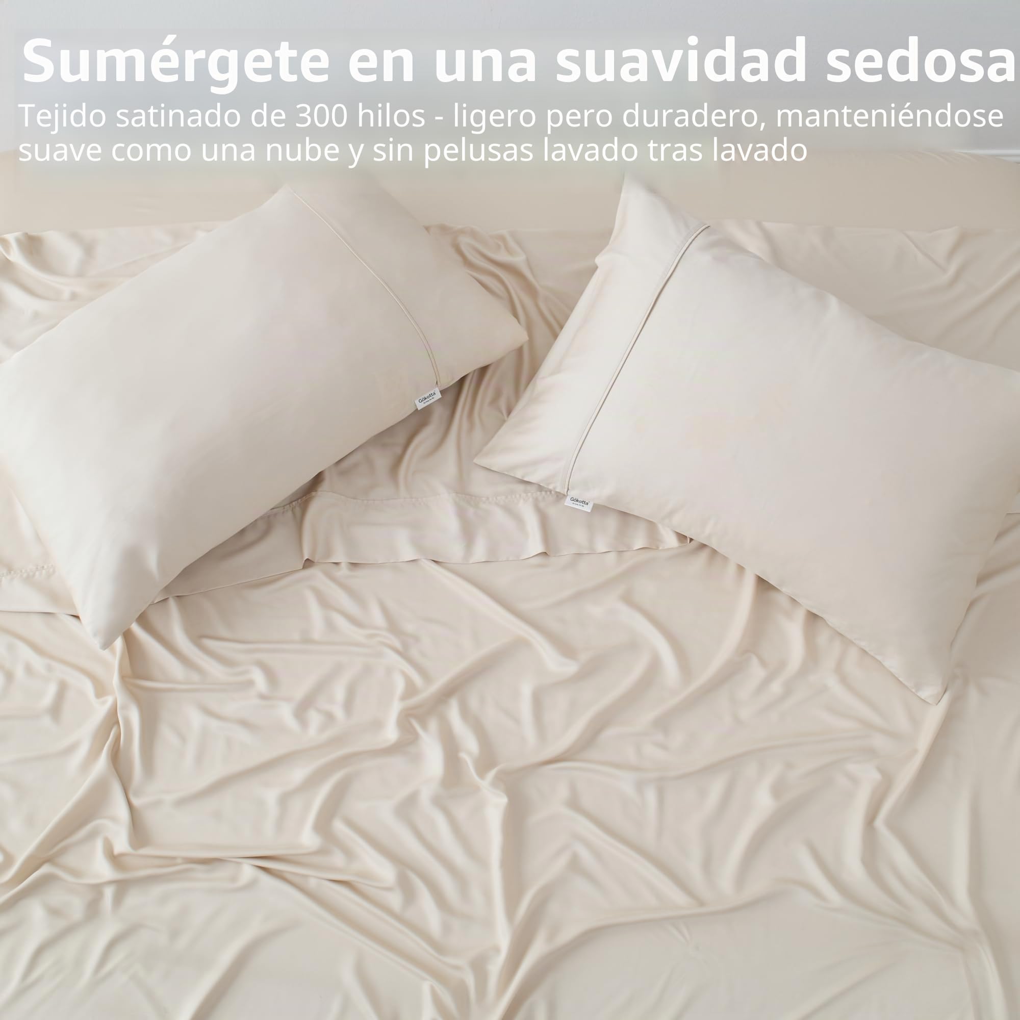 GOKOTTA Juego de sábanas tamaño King de 4 Piezas, sábanas de bambú súper Suaves, refrescantes para Personas Que Duermen con Calor, sábanas Transpirables de Seda de Lujo, Bolsillo Profundo de hasta 16