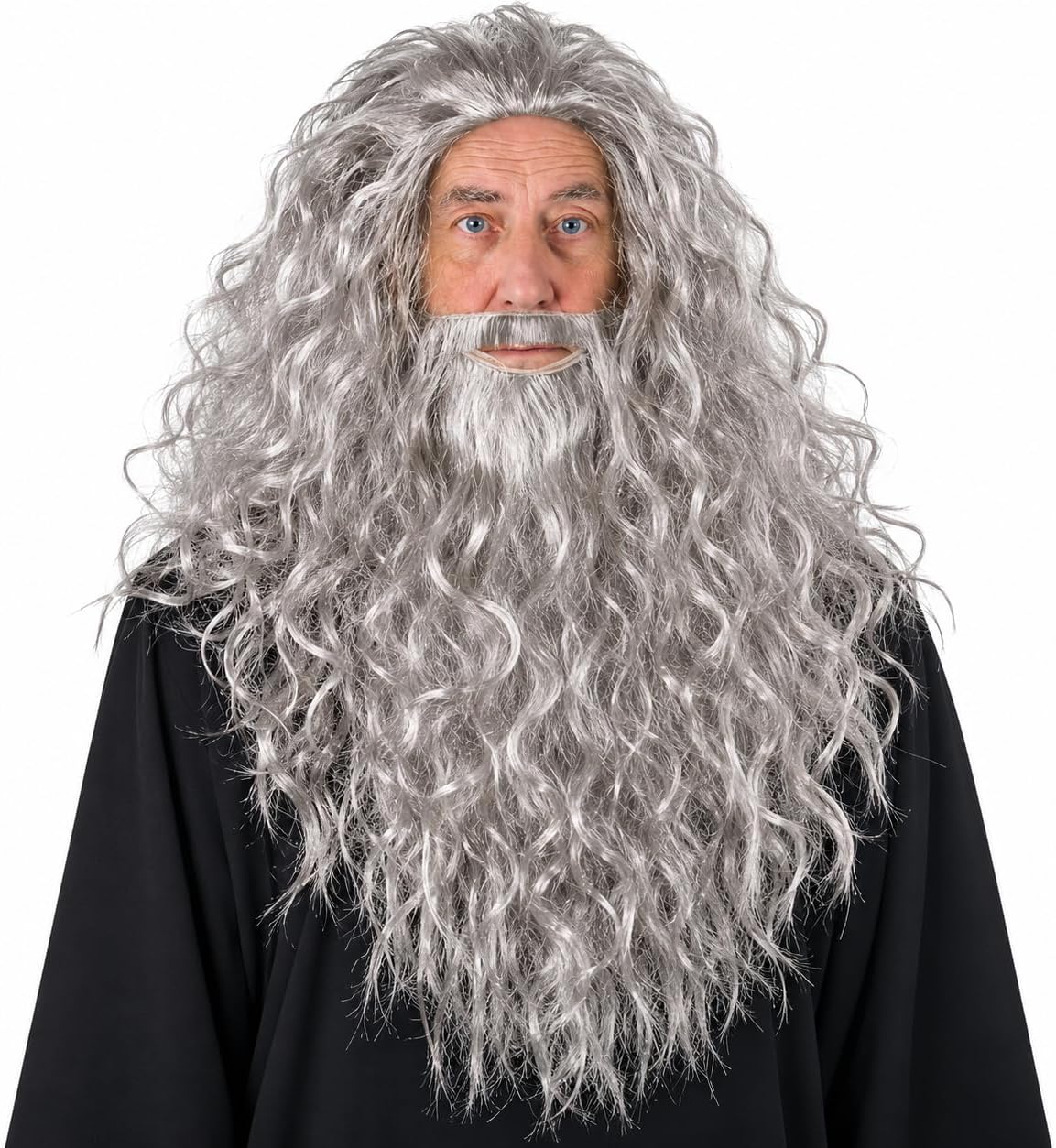Grey Wizard Wig and Beard - Long Gray Wig and Beard Costume Accessory