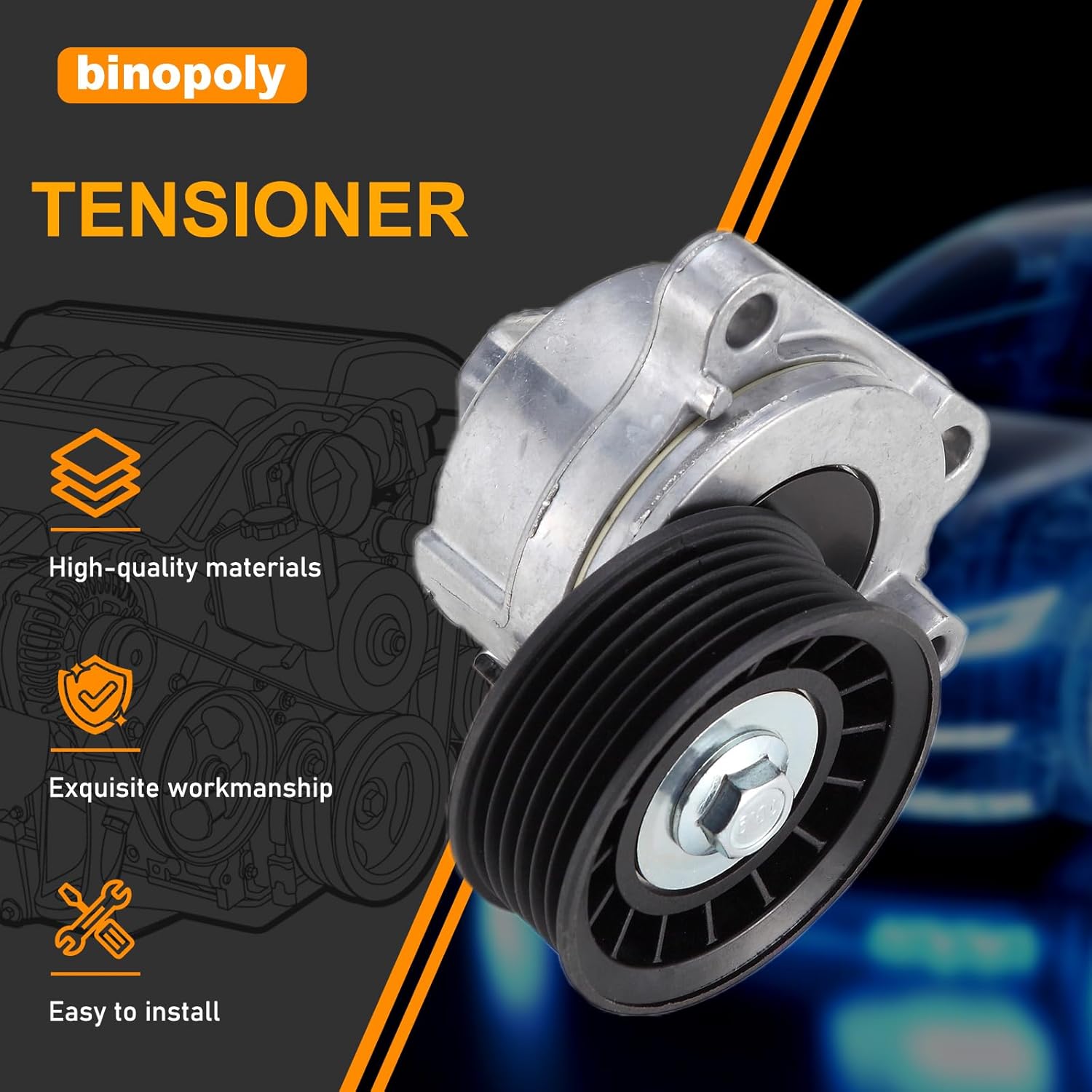 binopoly 38452 Drive Belt Tensioner Assembly With Pulley For 2003-2012 Ford Focus/Fusion/Escape Mazda 3/6/Atenza/Axela/MX-5 Miata/Tribute Mercury Milan/Mariner OE# 38408 89372 419-021 6E5Z6A228B