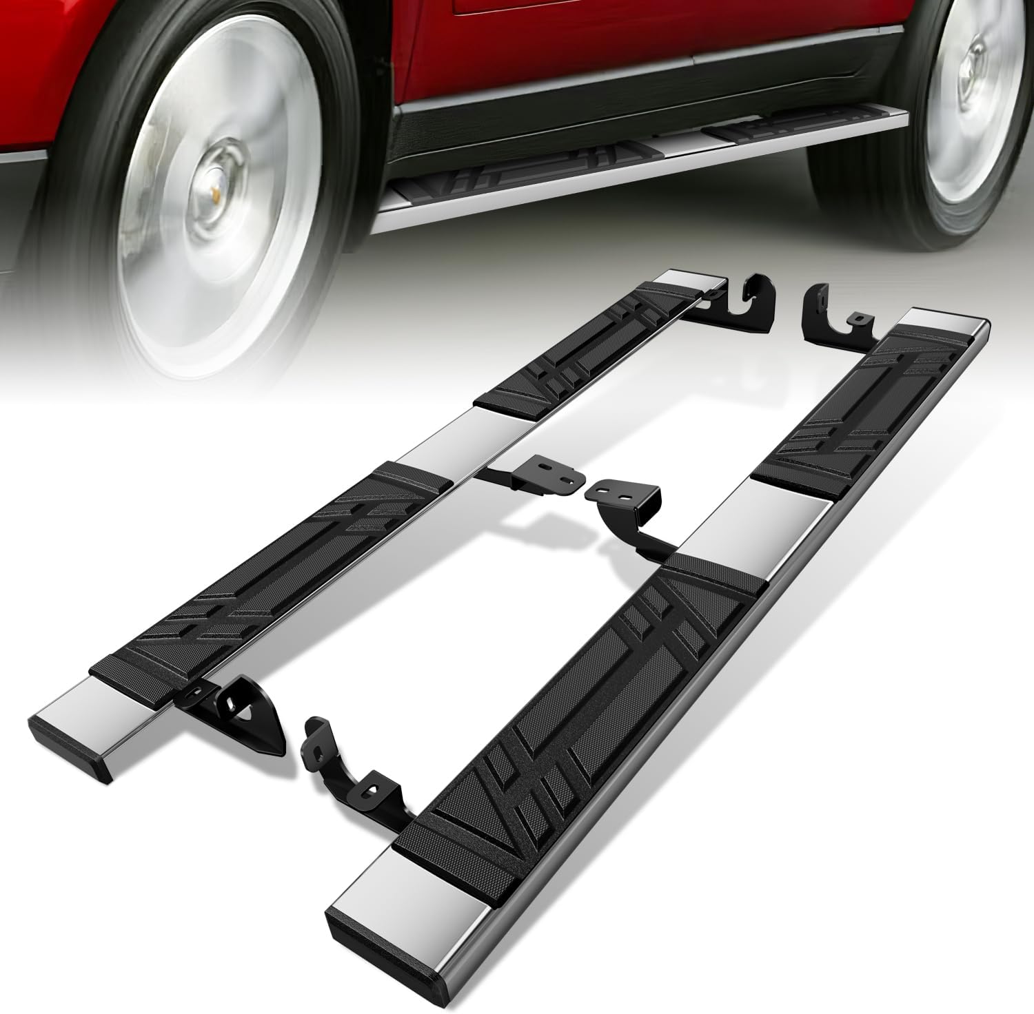 Running Boards Compatible with 2007-2017 Chevy Traverse GMC Acadia Buick Enclave Saturn Outlook, Exc Denali, Pair of Stainless Steel Side Steps Nerf Bars, 6.5in. x 73in.
