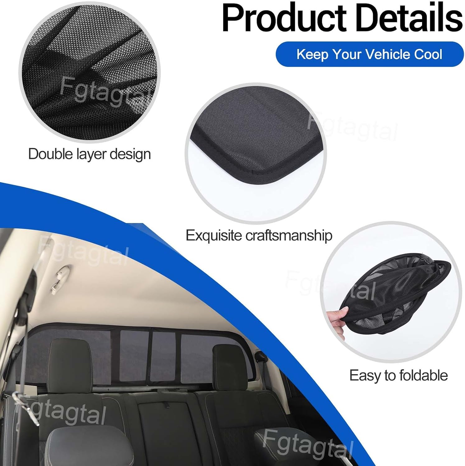 Car Rear Trunk Window Shades Compatible with Nissan Titan 2016-2023, Trunk Window Screens Mesh Sun Shade Glare Shield and UV Rays Protection and Keeps Vehicle Cool, 2PCS