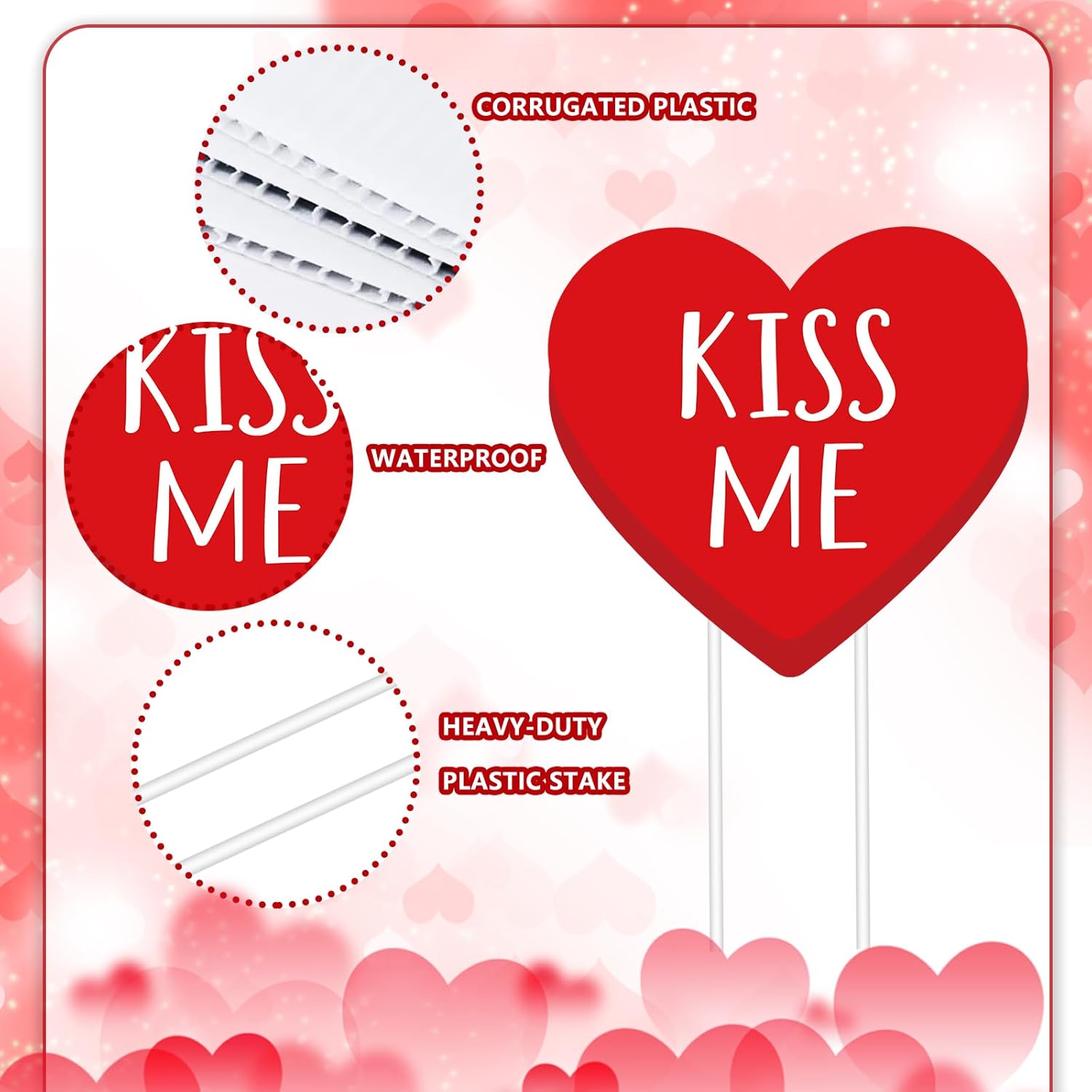 Whaline 10Pcs Valentine's Day Yard Sign With 20Pcs Stakes Red Pink White Conversation Heart Lawn Sign Sweet Yard Decoration For Wedding Anniversary Outdoor Home Party