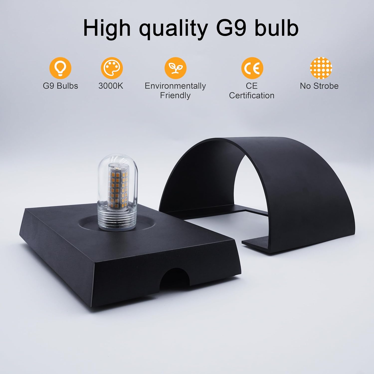 KICAAO Modern LED Wall Sconce,Warm White 3000K,Hardwired Indoor Outdoor Black Wall Lights Set of 2 Up and Down Wall Mount Light for Living Room Bedroom Hallway Corridor Conservatory(with G9 Bulbs)