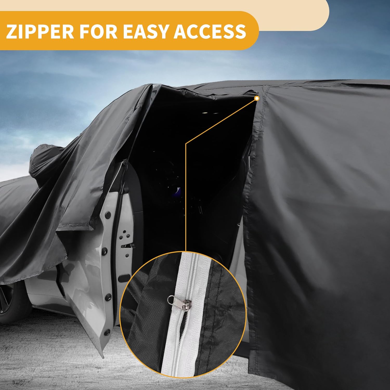 Car Cover Waterproof All Weather Sun Rain Protection Full Exterior Cover for Kia Rio Sedan 190T-PU Black with Left Side Zippers