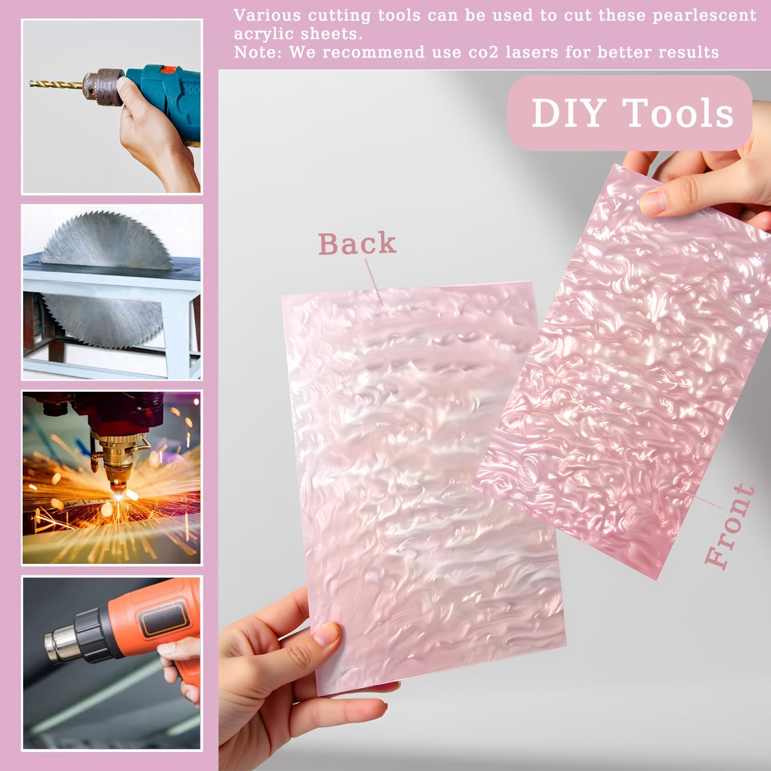 Pearl Cast Acrylic Sheets, Baby Pink, 12x8 Inch, 2 Pcs | 1/8 Thick, For CO2 Laser Cutting and Engraving, Patterned Acrylic Plastic, For DIY Crafts, Home Decor, Art Design