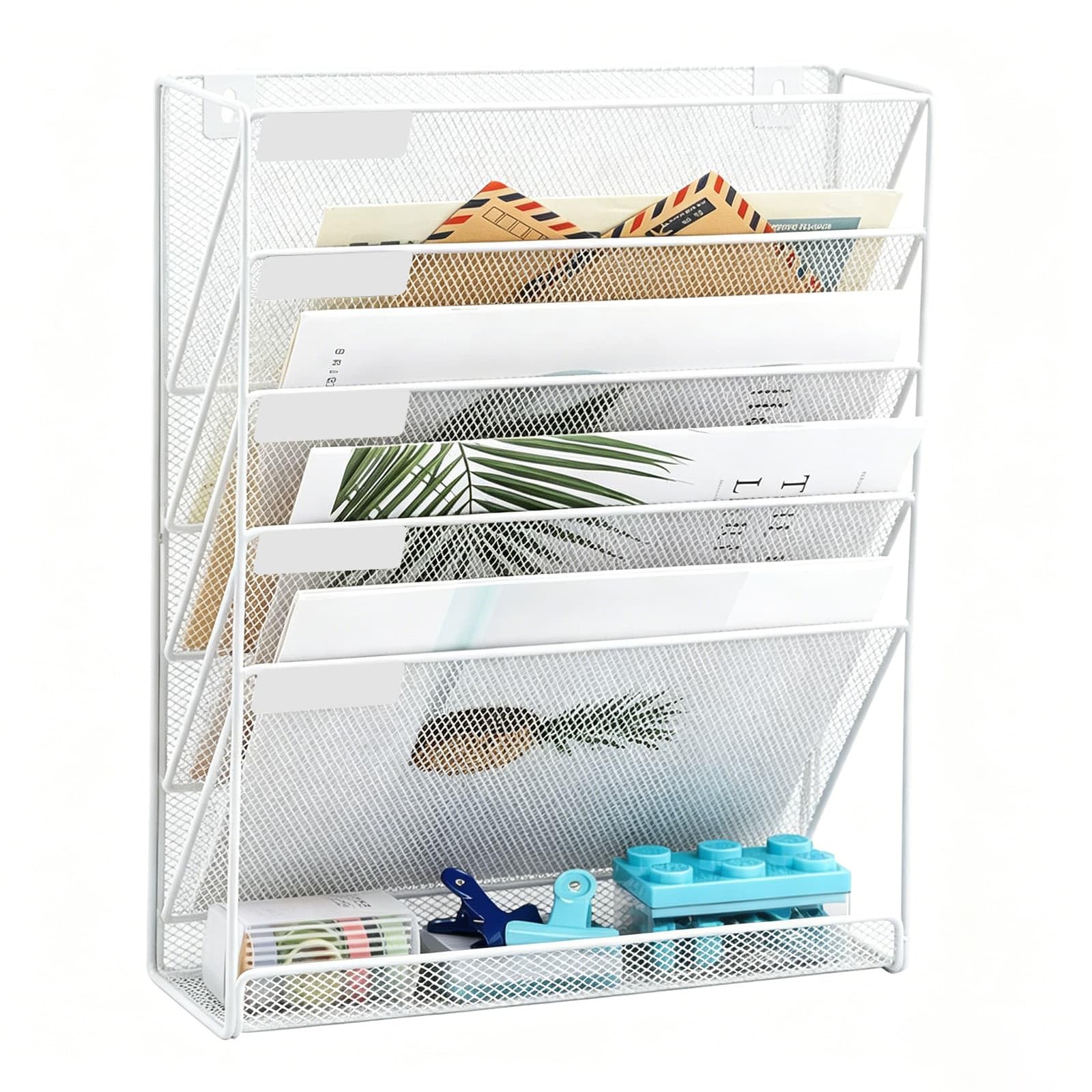 Weeloo White 6-Tier Wall File Organiser Magazine File Holder, A4 File Holder