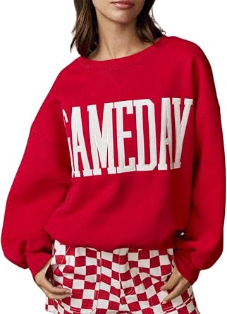 Womens Gameday Sweatshirts Crewneck Football Rugby Pullover Long Sleeve Letter Print Top