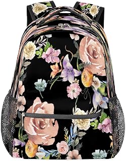 Mochilas escolares de flores rosas para meninas, estudantes, resistente à água, aquarela rosa, viagem, escola, para mulheres/homens, mochilas universitárias, Multi, Medium