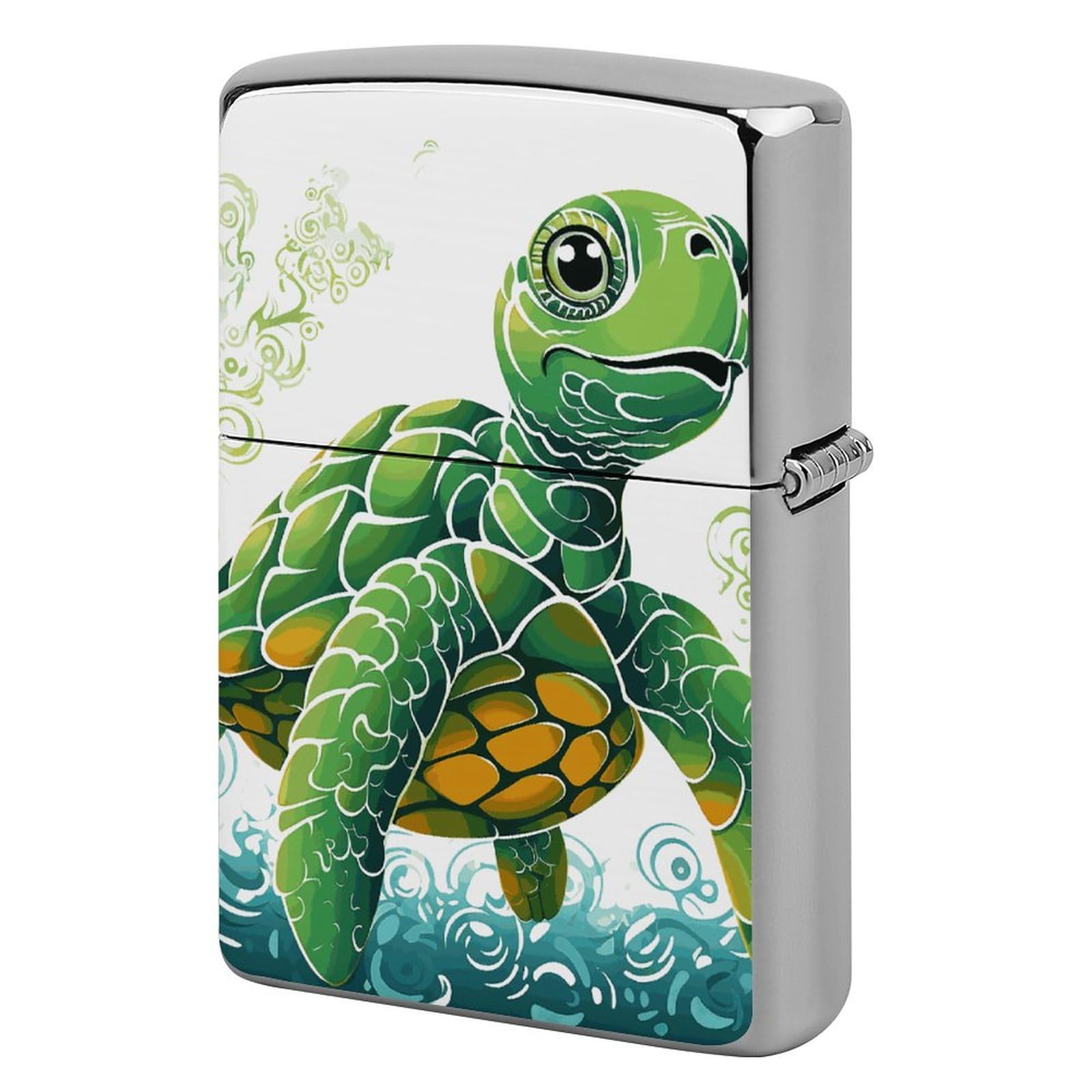 Cartoon Turtle Pattern Metal Lighter Case Windproof Vintage Lighters Holder Reusable Cool Cigarette Lighter Cover for Men Personalized Pocket Flip Lighters Sleeve Double Sided Portable Protective Slee