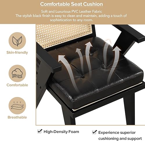 Miniatura 9 de Silla decorativa moderna de mediados de siglo, sillas de madera con respaldo de ratán hecho a mano y asiento acolchado, sillas de mimbre bohemias