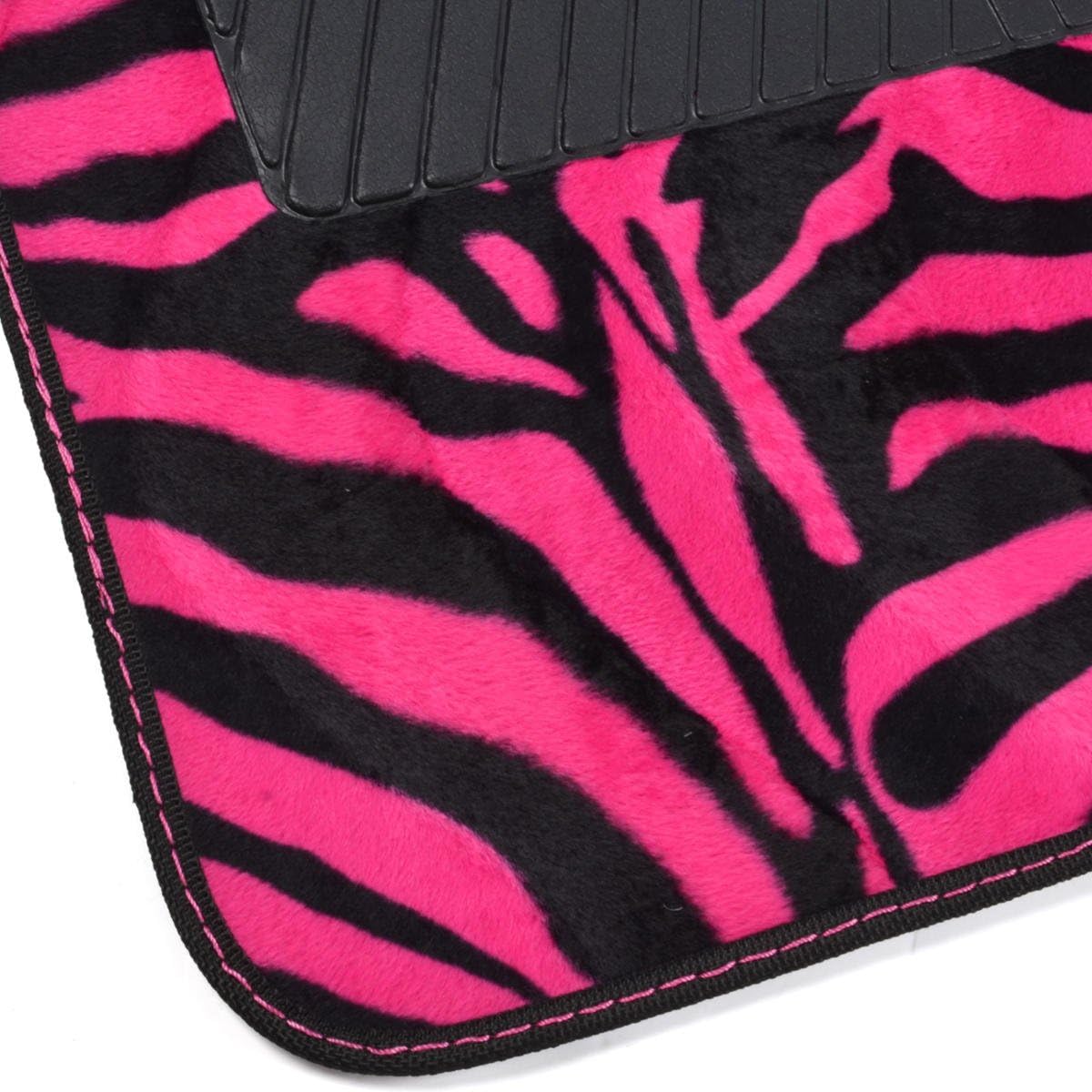 Hot Dark Pink Zebra Tiger Animal Print Car Truck SUV Front & Rear Seat Carpet Floor Mats - 4PC