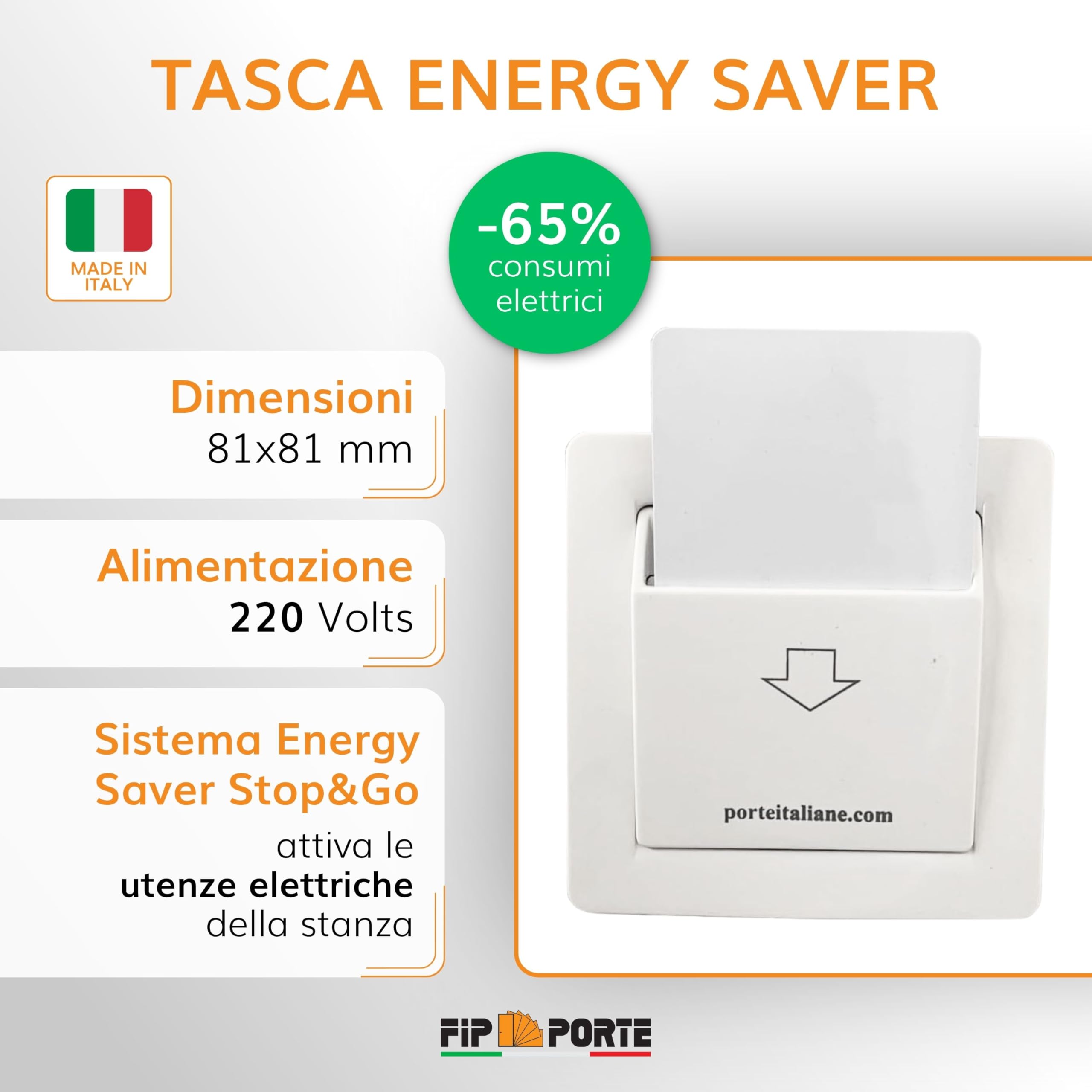 Porte Italiane, Maniglia Elettronica Lettore RFID Serratura Antipanico per Apertura Porte Controllo Accessi Camere Hotel, Alberghi, B&B e Case Vacanza, Tasca Energy Saver e 4 Card RFID, Spinta DX