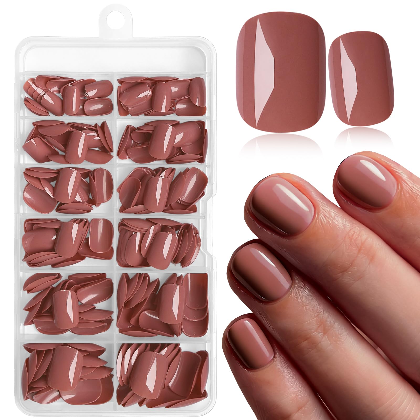 Photo 1 of 240pc Brown Press on Nails Short Squoval Fake Nails with Glue Tabs, Extra Short Nails Press on Nail Square Round Glue on Nail Brown Acrylic Nail XS False Nail Women Girls Artificial Fingernails Kit