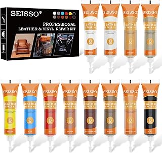 12 Colors Leather Repair Kit for Furniture, Vinyl Repair for Car Interior Seats Couch Sofa, Leather Filler Repair Scratches Fade Leather Paint for Bag Shoes, Restore PLeather, Bonded, Italian, Genuine