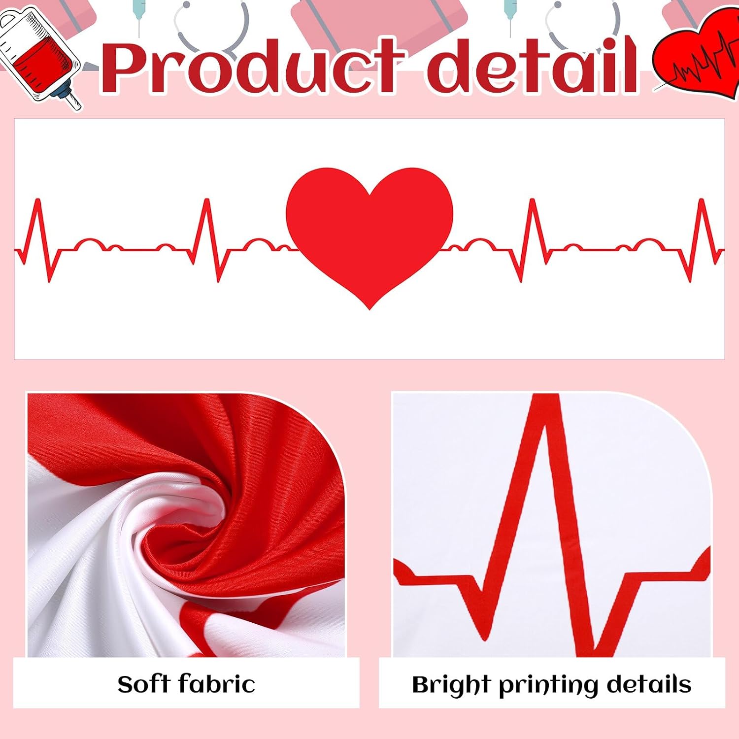 Drydiet Heartbeat Runner Rug 39.4 x 118.1 in, Heart Heartbeat Decoration, Floor Carpet Backgrounds for Parties Business Birthday Indoor Event Aisle Runner ECG Photo Backdrop