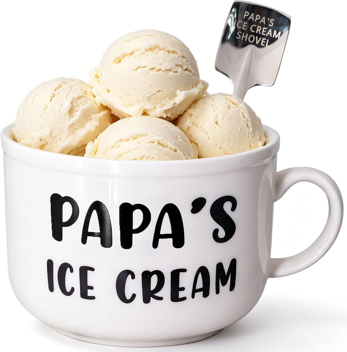 Funny Fathers Day Papa Gifts from Daughter Son Grandkids - Novelty Papa's Ice Cream Bowl with Ice Cream Shovel Spoon - Birthday Christmas Gift for Grandpa Daddy Papa Father in law Husband