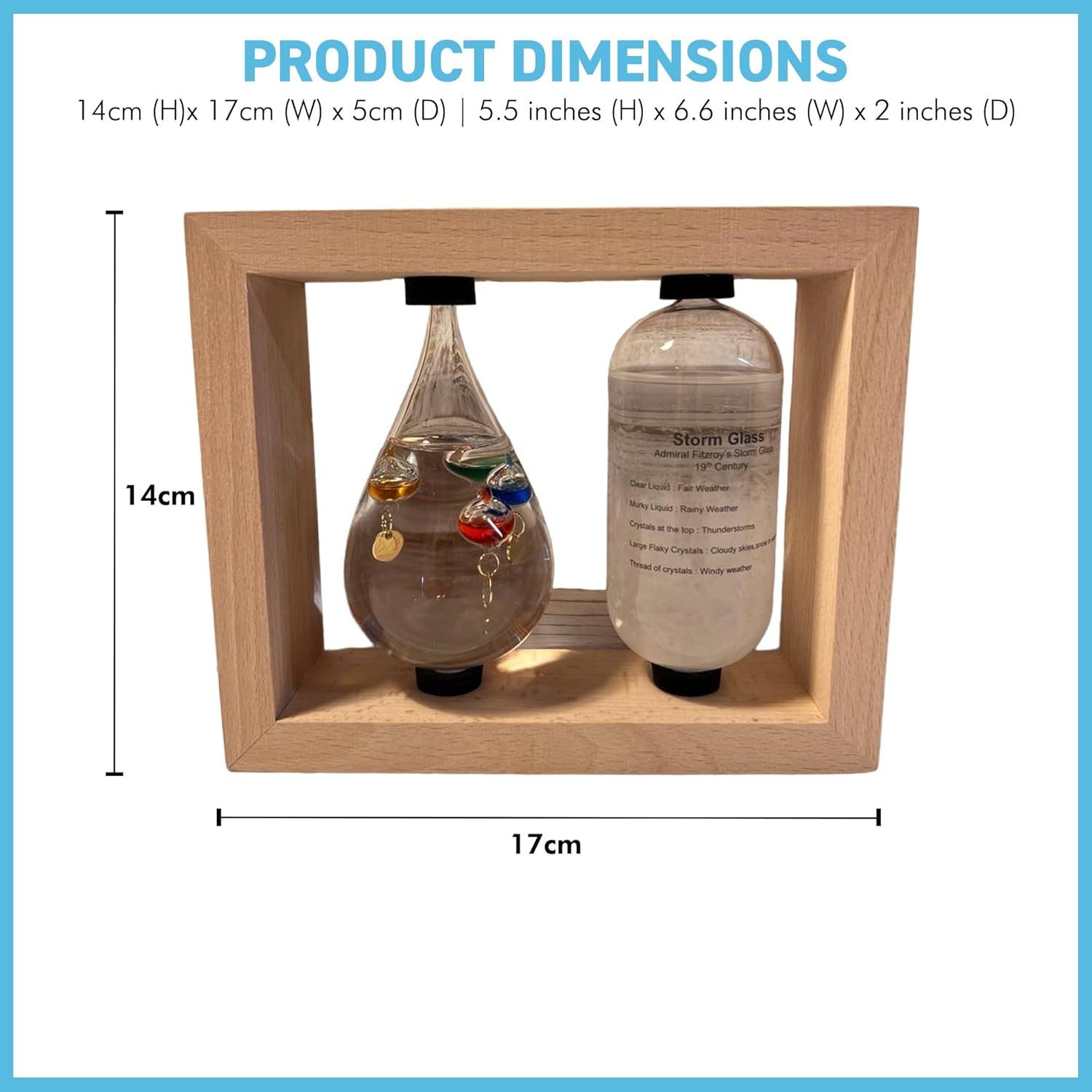GALILEO WEATHER STATION | Glass thermometer | Weather forecaster | Weather gift | Glass Galileo with storm glass | Weather thermometer | 14cm (H) x 17cm (W) x 5cm (D)