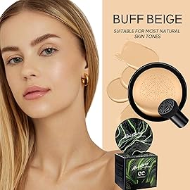 Mushroom Head Air Cushion CC Cream - BB Cream Foundation Makeup Moisturizing Concealer Long-Lasting, Cushion Foundation Full Coverage Self Adjusting for Mature Skin & All Skin Types (2 PCS Buff Beige)
