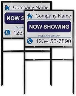 Personalized Real Estate Sign Kit (2 pk) │Custom 24" W x 18" H Aluminum Insert (Double Sided) with Metal/Iron Frame for Ground Insertion. [For Rent, FSBO] (2, Aluminum)