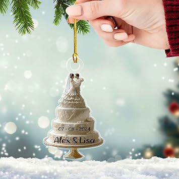 Personalized Wedding Cake Christmas Ornament 2025 Custom Names & Date Newlywed Decoration, Our First Christmas Married Keepsake, Unique Bride & Groom Gift for Couple ON1