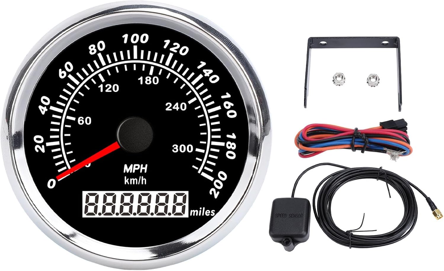 85mm Boat Speedometer with Step Motor 7 Color Backlight Red Pointer 200MPH Speed Gauge Suitable for Yacht RV Truck Motorcycle Marine Automotive Speed Measurement