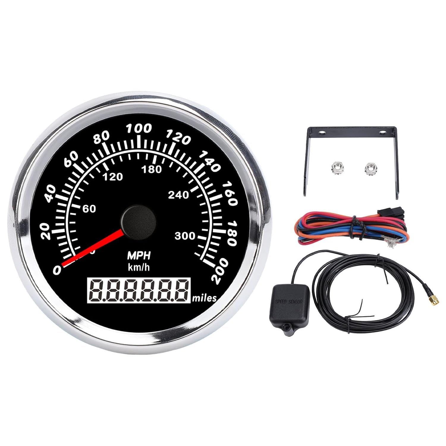 85mm Boat Speedometer with Step Motor 7 Color Backlight Pointer 200MPH Speed Gauge for Yacht RV Truck Motorcycle Marine Speedometer Odometer Red