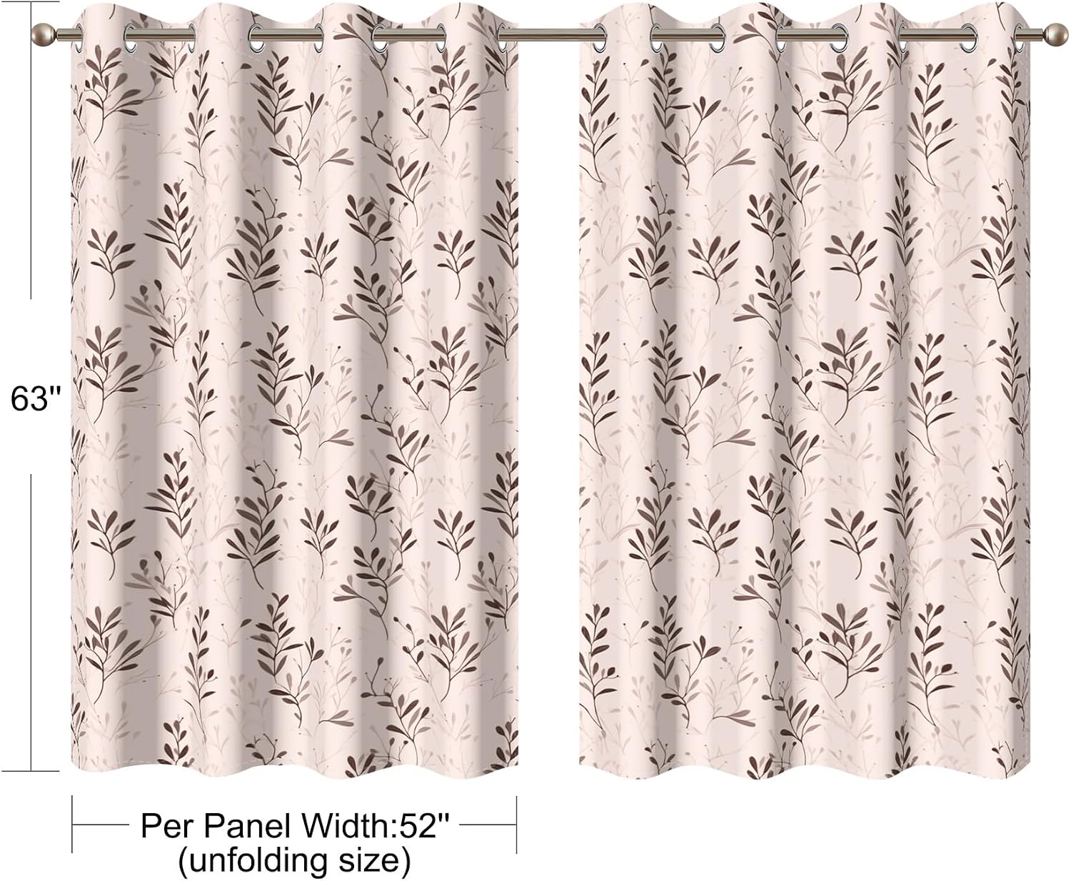 Pink Black Out Curtains 63 Inch Length 2 Panels Set, Leaves Patterned Light Pink Blackout Curtains with Grommet Hanging for Bedrooms, Living Rooms and Dining Rooms image 5
