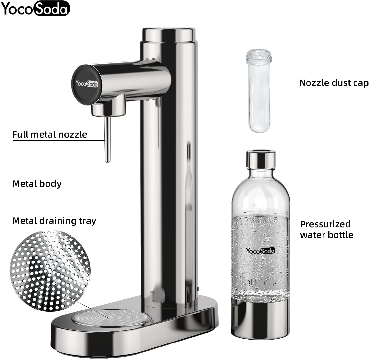 Food Grade Stainless Steel Sparkling Water Maker | 1L BPA-Free Bottle Compatible with Any Threaded 60L Co2 Cylinder (Not Included)