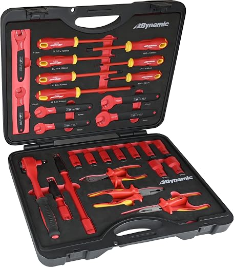 28 Piece Insulated Tool Set, VDE Certified to 1,000V AC, Electrician Tools Including Insulated Sockets, Wrenches, Pliers, ...