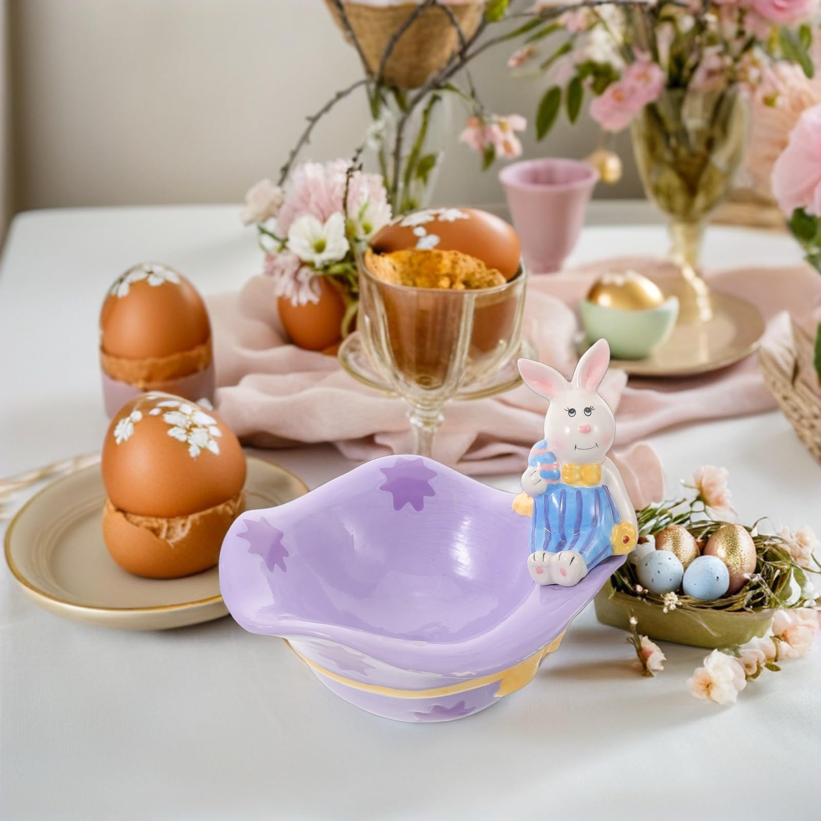 VOSAREA Ciotola Coniglio in Ceramica Pasquale per Caramelle e Snack | Design Festivo a Forma di Coniglio, Finitura Ceramica, per Decorazioni di Pasqua e Feste Primaverili