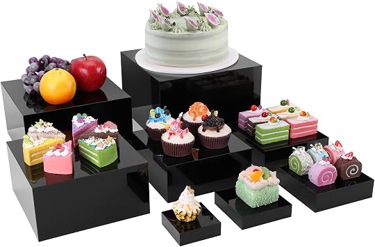 8 PCS Black Buffet Risers,Large Food Risers for Buffet Table, Dessert Table Display Set, Food Stands for Display Party,Jewelry Display Stand, Acrylic Cube Boxes big size10"-9"-8"-7"-6"-5"-4"-3"