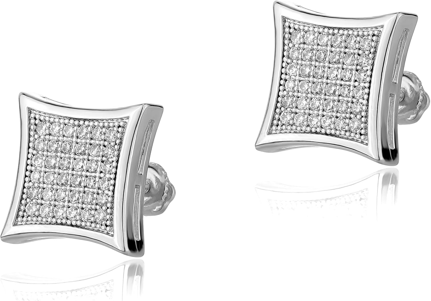 TOPGRILLZ Square Screw Stud Earrings 5A+ Corlorful Cubic Zirconia 14K Gold Sparkle Hypoallergenic Screw Stud Square Flat Earrings For Men Women