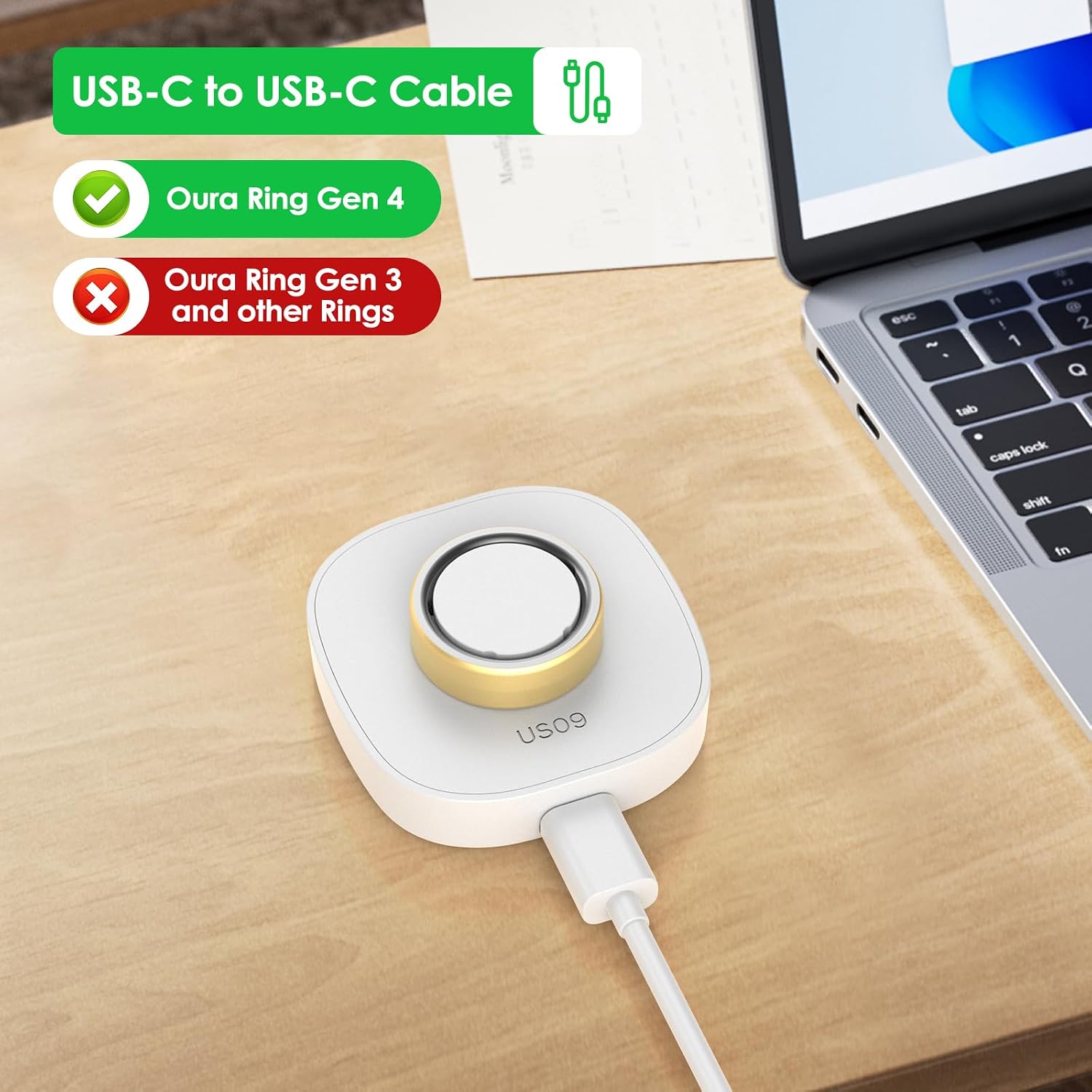 Compatible with Oura Ring 4 Charger, Not Suitable for Oura Ring 3, Fast Charging Dock with USB-C Cable for Oura Gen 4 Smart Accessories (White, Size 11)