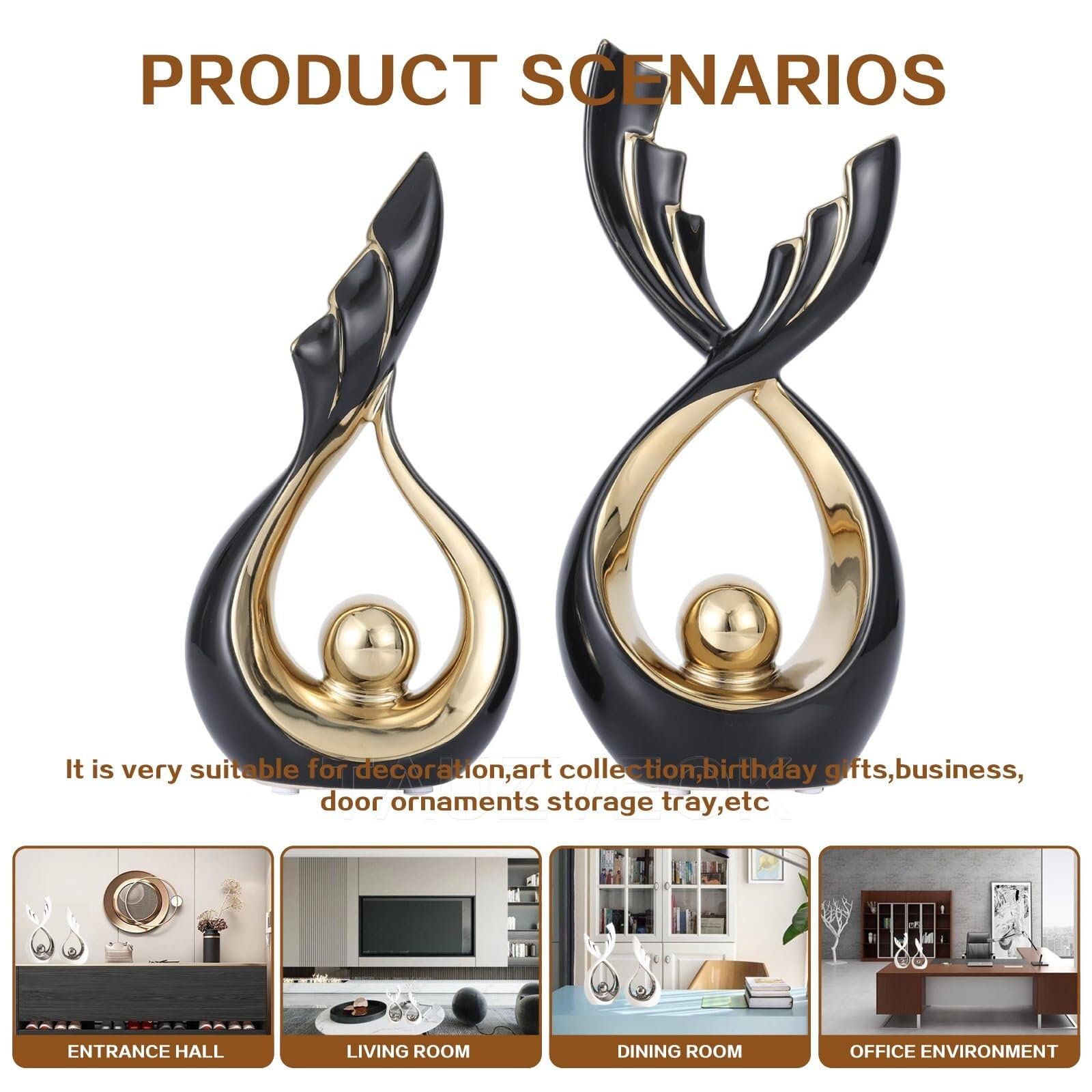 Regalos para Mujeres Sala de Estar cerámica Moderna Deco la Escultura for decoración Oficina Decoración para estanterías(Black,Big)