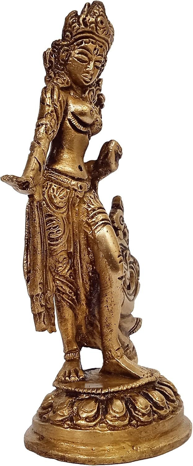 Purpledip Brass Idol Standing Tara: Meditation Deity in Buddhism, Mother of Liberation (12653)