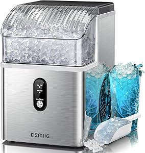 Kismile Nugget Ice Makers Countertop,Portable Ice Machine with Crushed Ice, 35lbs/Day,Self-Cleaning,One-Click Operation for Home Use(Silver)
