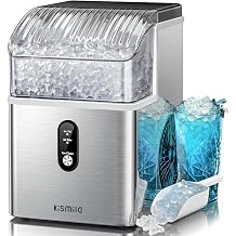 Kismile Nugget Ice Makers Countertop,Portable Ice Machine with Crushed Ice, 35lbs/Day,Self-Cleaning,One-Click Operation for Home Use(Silver)