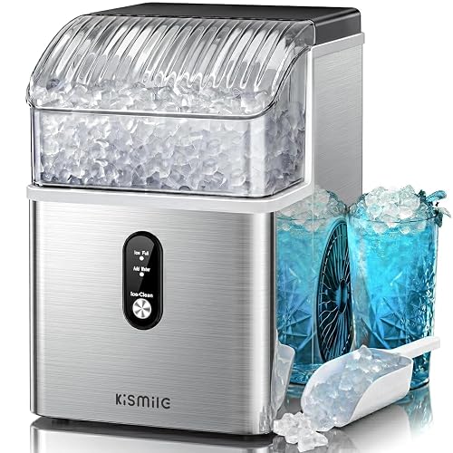Kismile Nugget Ice Maker Countertop, 35 lbs/Day, Stainless Steel | Portable Sonic Ice Maker & Pebble Ice Machine, First Ice in 7 Mins, 43 dB Quiet, One-Touch Self-Cleaning for Home & Office