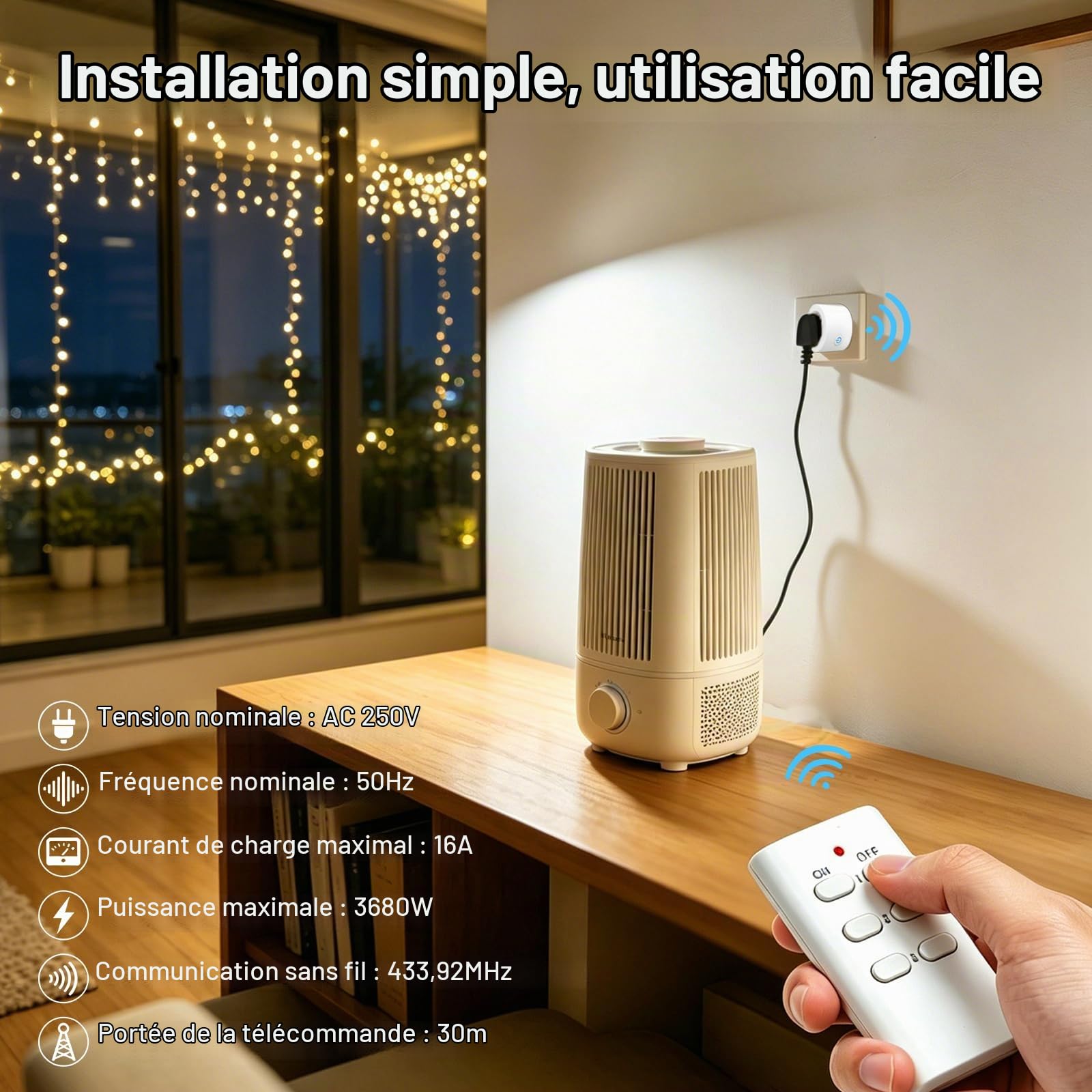 Prise Télécommandée sans Fil ANTELA 16A 3680W, 6+2 | 30M Portée de la Télécommande
