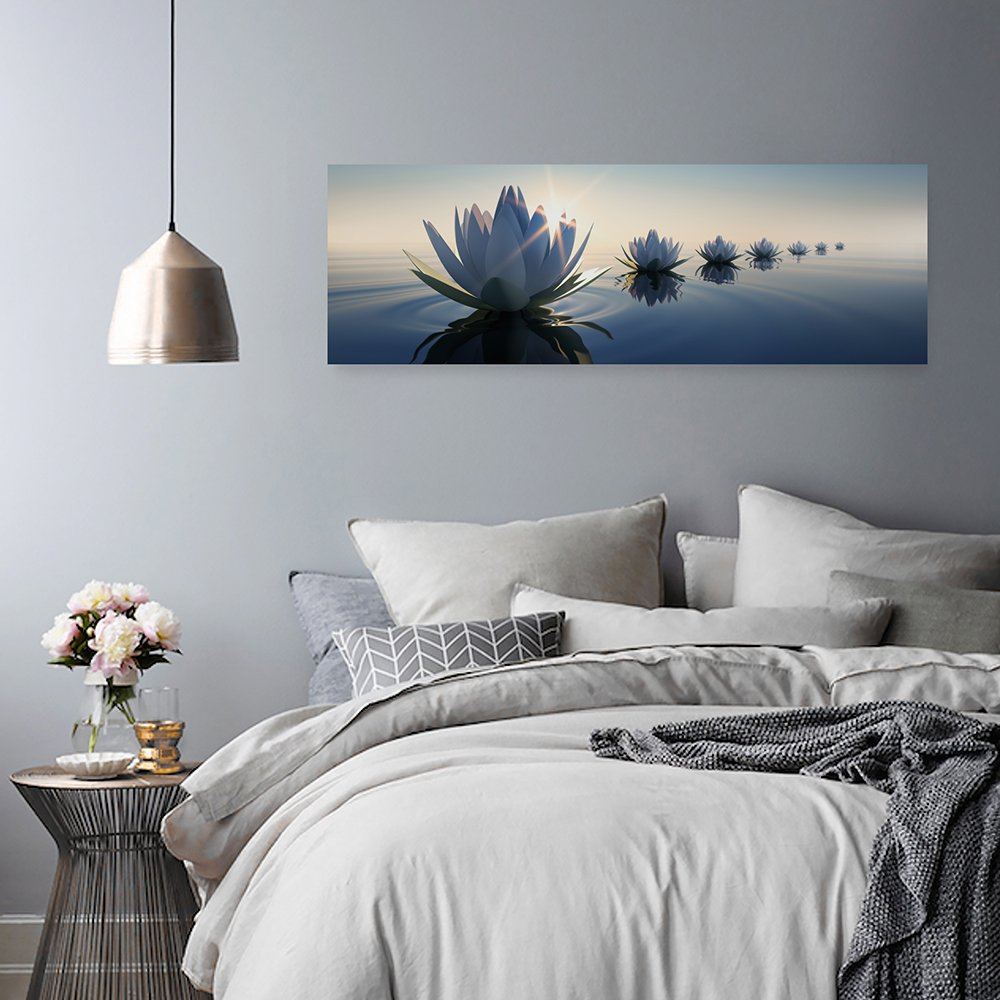 Feeby Cuadro en lienzo Lirio De Agua 120x40 cm 1 Pieza Modernos Impresión Artística Calidad Fotografica Imagen Decoración De Pared Salon Dormitorio Oficina Pasillo Flores Naturaleza Azul