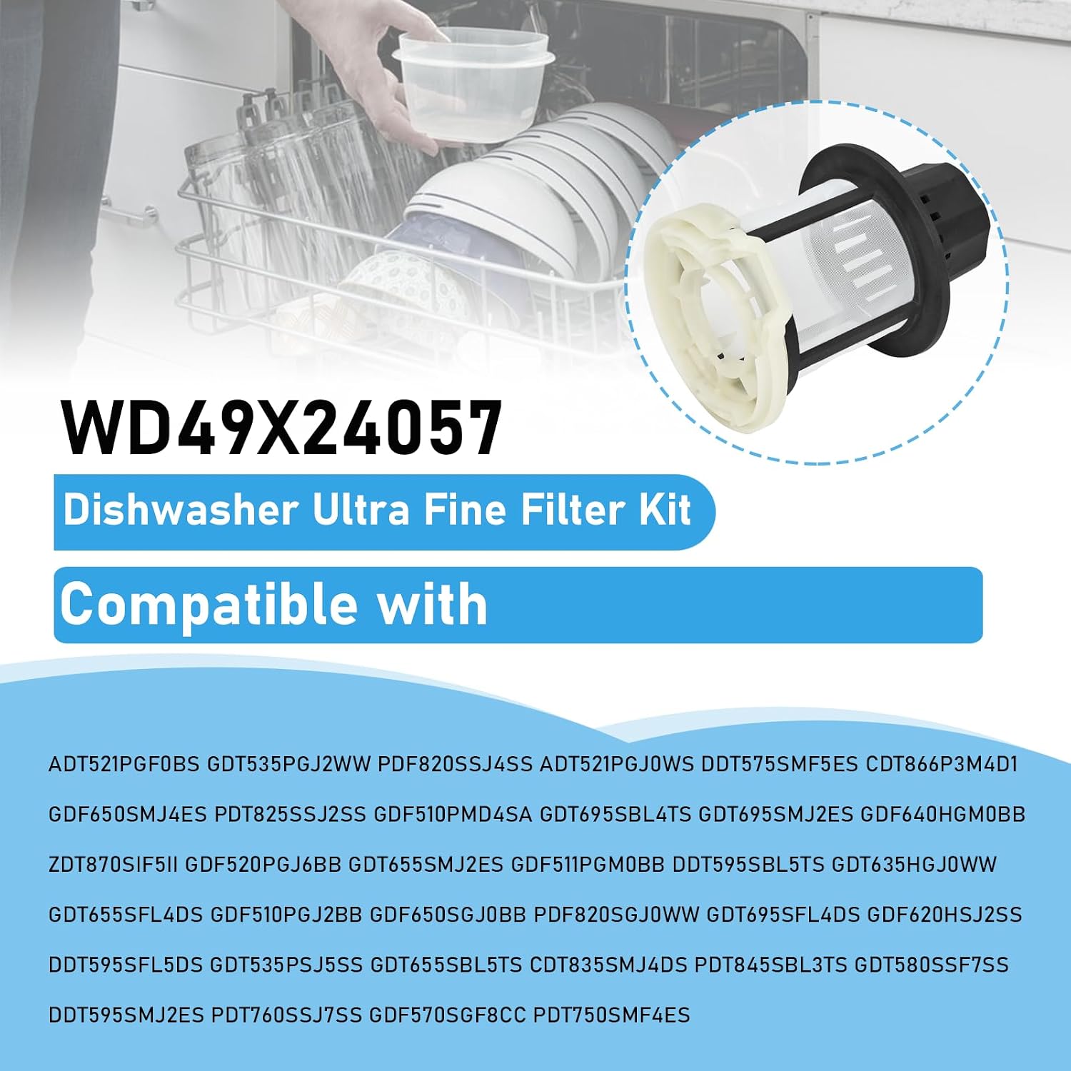 New for GE Dishwasher Ultra Fine Filter Kit WD49X24057 Replace parts WD12X10416 WD12X20107 ge profile washer dryer combo foam filter WD12X21976 WD12X22560 WD12X23736 WD12X20340 WD12X21676 WD12X20549