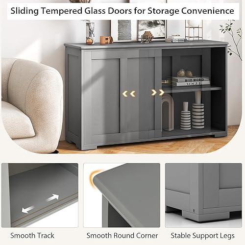 Miniatura 4 de Costzon Aparador de cocina, armario de almacenamiento apilable antiguo con estante ajustable en altura, puerta corredera, armario de madera, mesa de