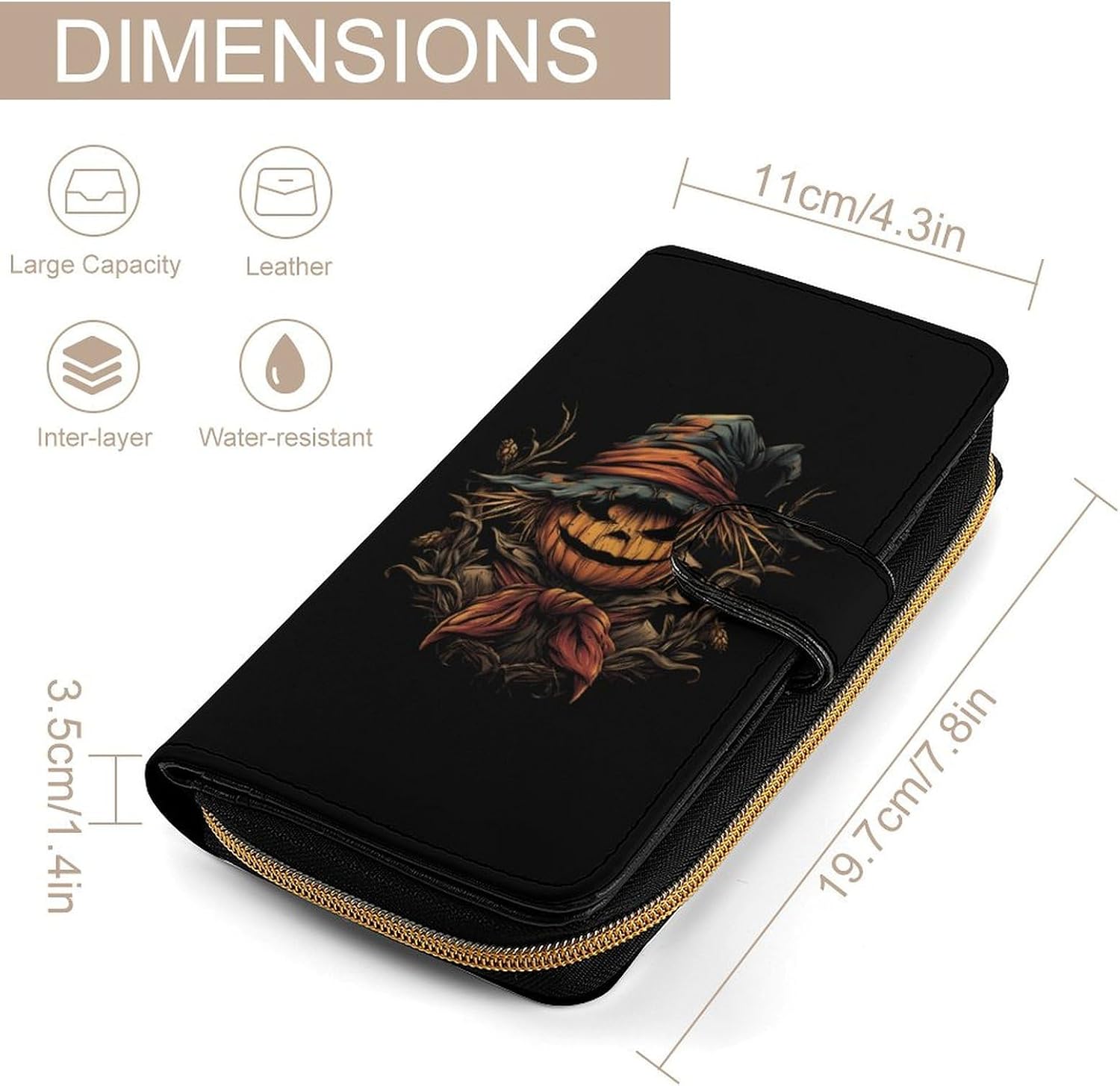Scarecrow Pumpkins Clutch Purses for Women Long Wallet Coin Pouch Card Holder with ID Window